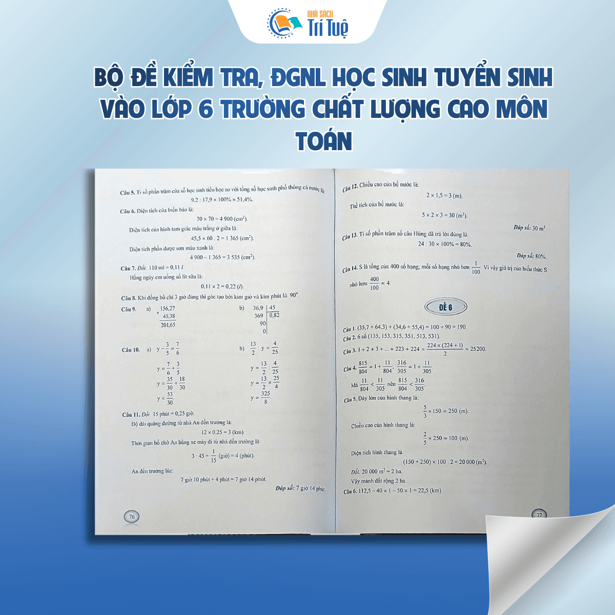 Môn Toán - Bộ đề kiểm tra, đánh giá năng lực học sinh tuyển sinh vào lớp 6 trường chất lượng cao