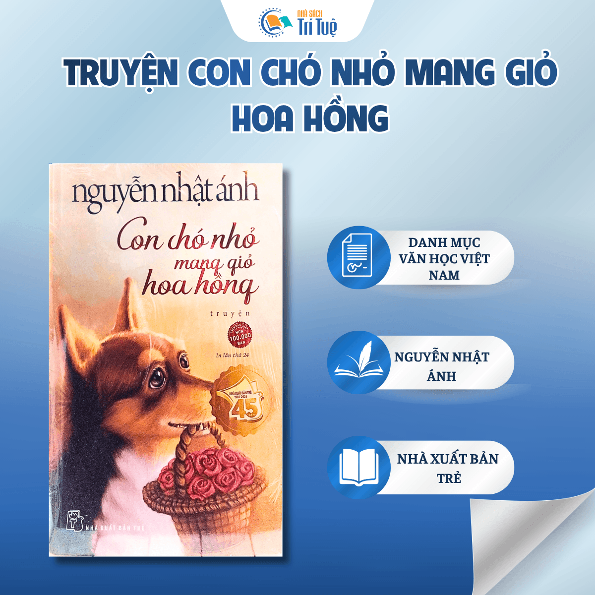 Con chó nhỏ mang giỏ hoa hồng