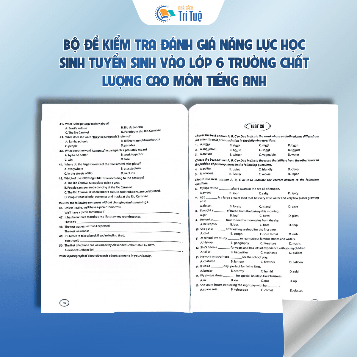 Môn Tiếng Anh - Bộ đề kiểm tra, đánh giá năng lực học sinh tuyển sinh vào lớp 6 trường chất lượng cao