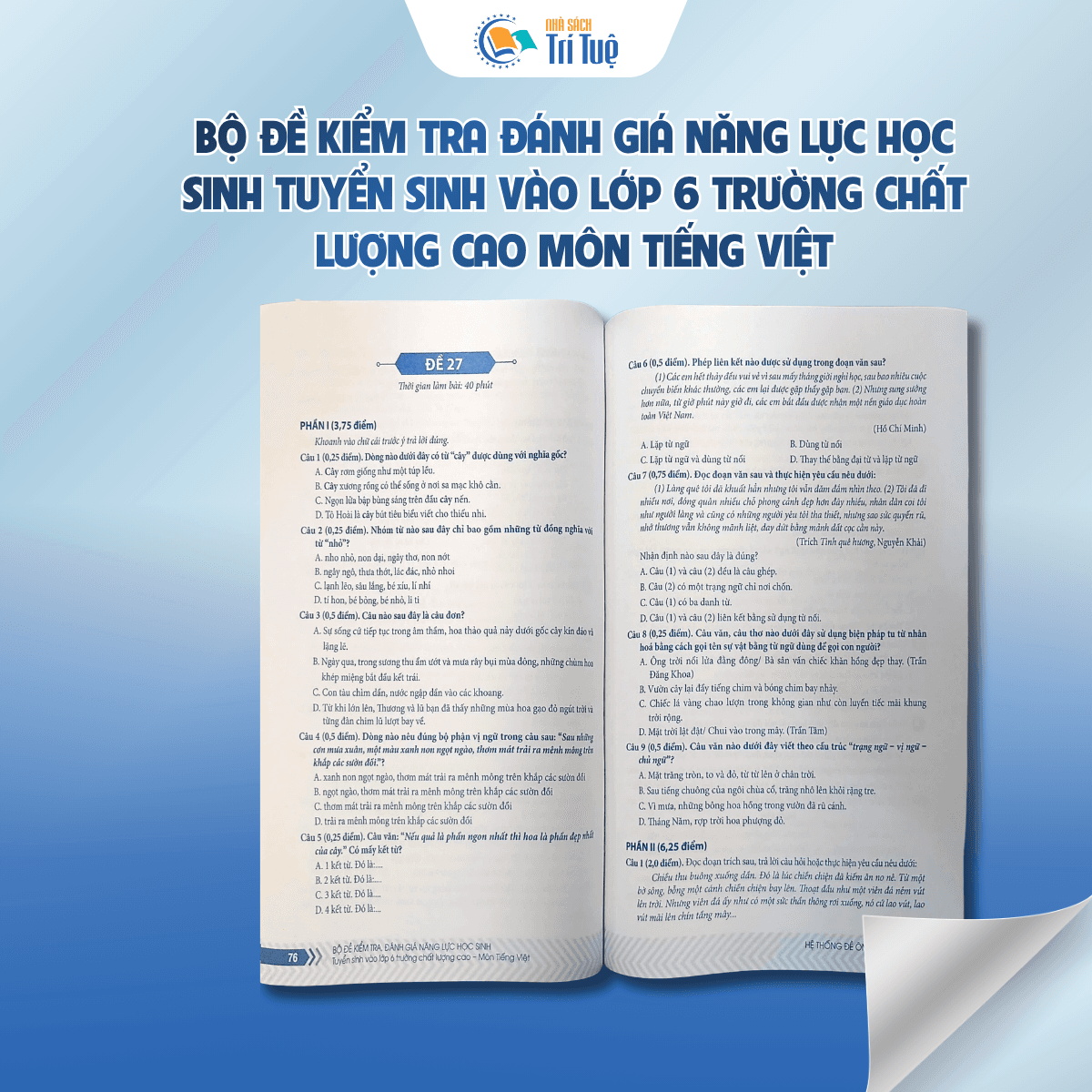 Môn Tiếng Việt - Bộ đề kiểm tra, đánh giá năng lực học sinh tuyển sinh vào lớp 6 trường chất lượng cao